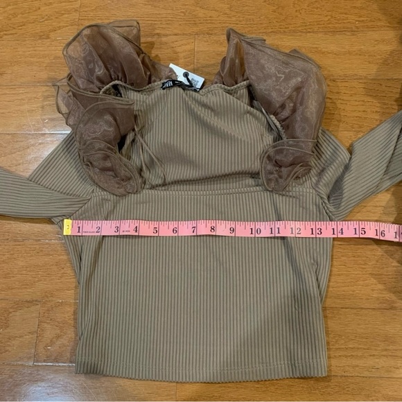 NWT Zara Brown Taupe Organza Long Sleeve Shirt Bloggers’ Favorite - Picture 3 of 11